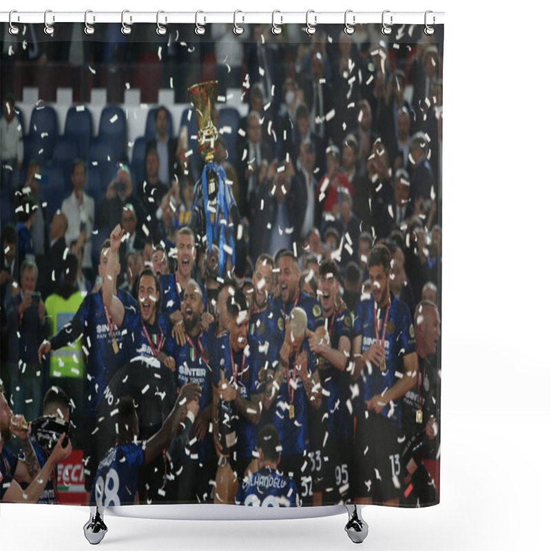 Personality  ROME, Italy - 11.05.2022: Inter Wins The Italian Cup And Is Awarded After The Football Match Italy Cup Final 2022 Trophy  Between FC JUVENTUS TURIN VS FC INTERNAZIONALE MILAN  At Olympic Stadium In Rome Shower Curtains