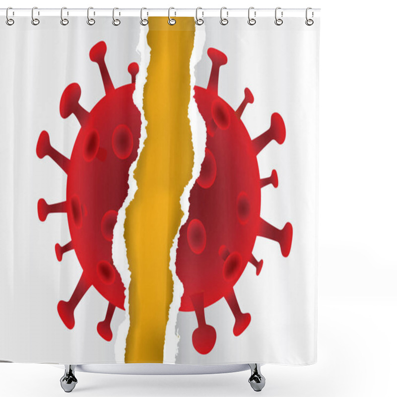 Personality  Ripped Paper With Coronavirus Image. Expressive Illustration Symbolizing The Destruction Of Coronavirus. Place For Your Text Or Image. Vector Available. Shower Curtains