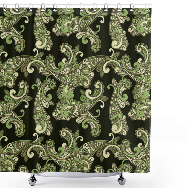 Personality  Vector Seamless Paisley Pattern In Green Shower Curtains