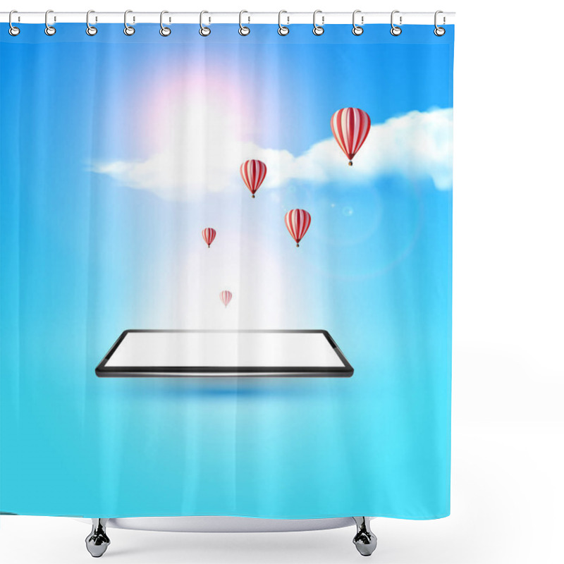 Personality  Tablet Pc Computer With Flying Air Baloons Shower Curtains