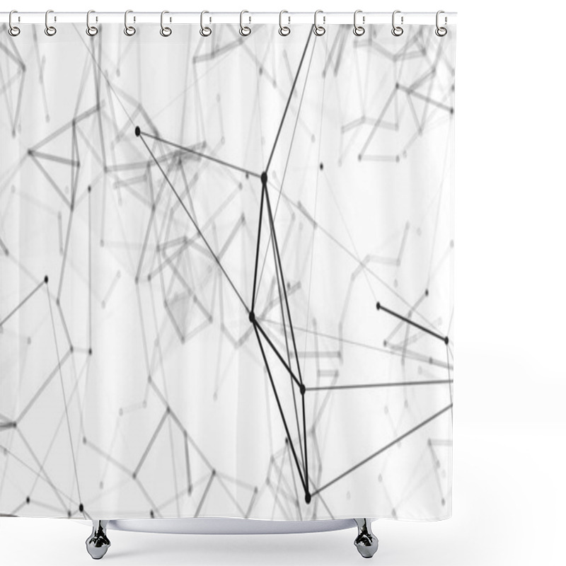 Personality  Abstract Technology Background. Black And White Polygonal Space With Dots And Lines Motion. 3d Data Technology And Scientific Shower Curtains