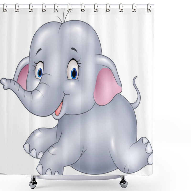 Personality  Happy Baby Elephant Sitting Isolated On White Background Shower Curtains