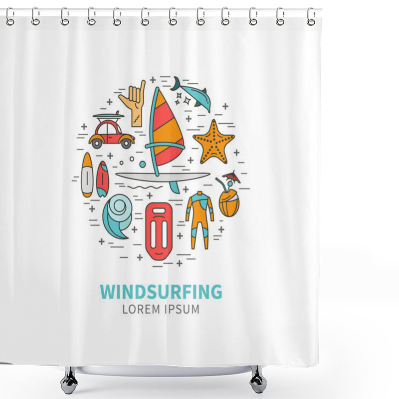 Personality  Windsurfing Icons In The Form Circle Shower Curtains