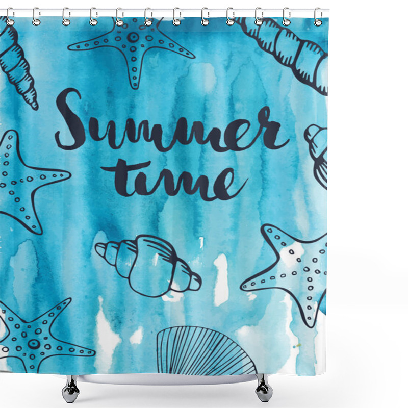 Personality  Phrase Summer Time On Blue Background. Shower Curtains