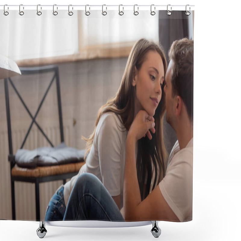 Personality  Selective Focus Of Attractive Young Woman Looking At Handsome Man  Shower Curtains