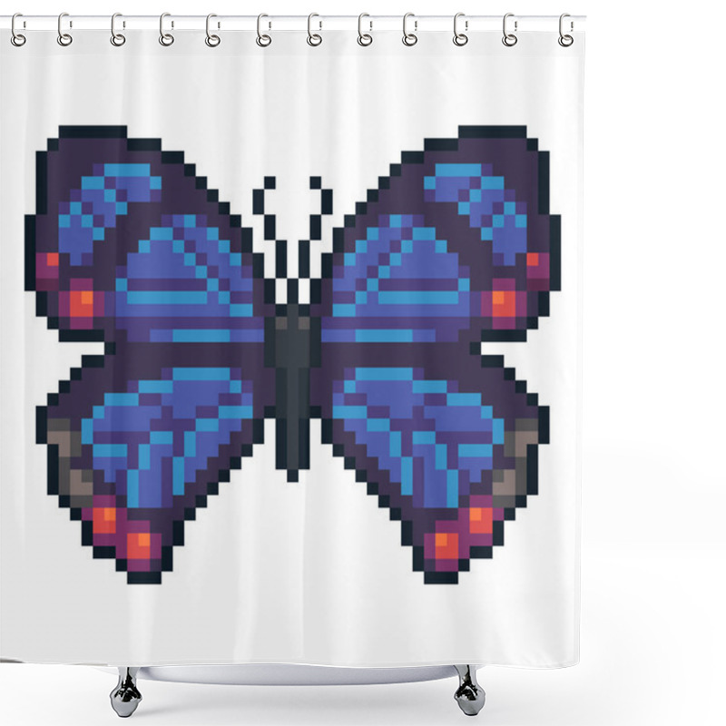 Personality  Pixel Art Vector Hairstreak Butterfly Isolated On White Background. Shower Curtains