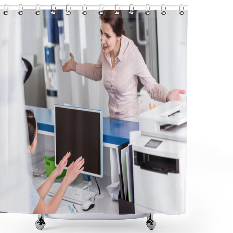 Personality  Stressed Patient Talking To Nurse In Clinic Shower Curtains