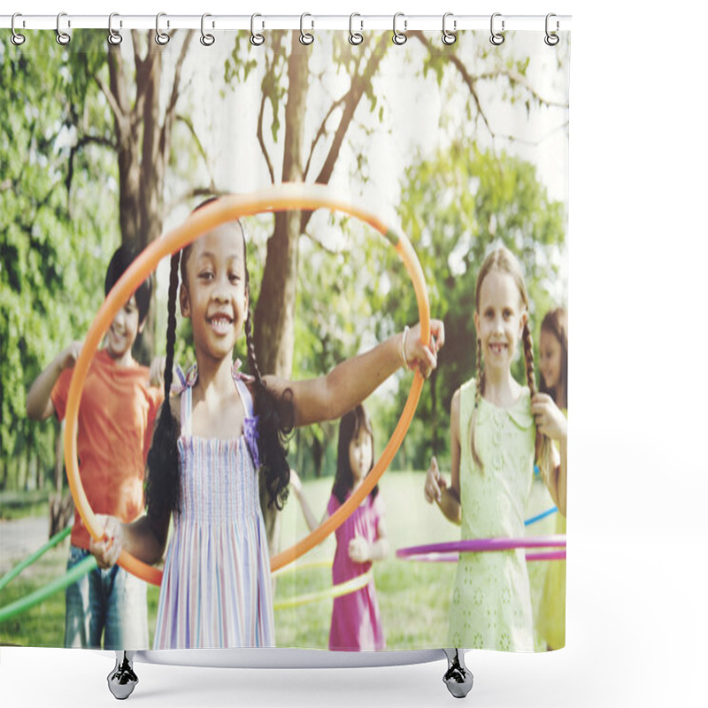 Personality  Hildren Play With Hula Hoops Shower Curtains