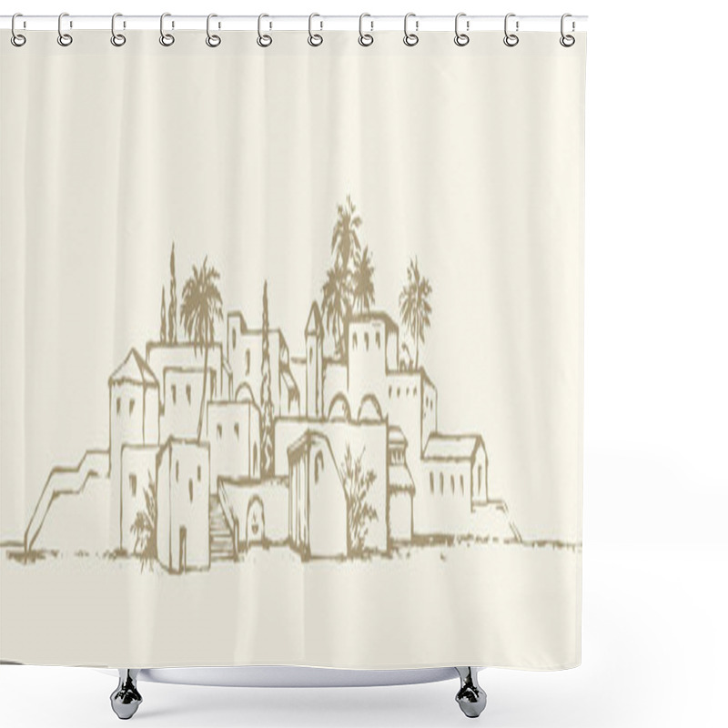 Personality  City In A Desert. Vector Drawing Shower Curtains