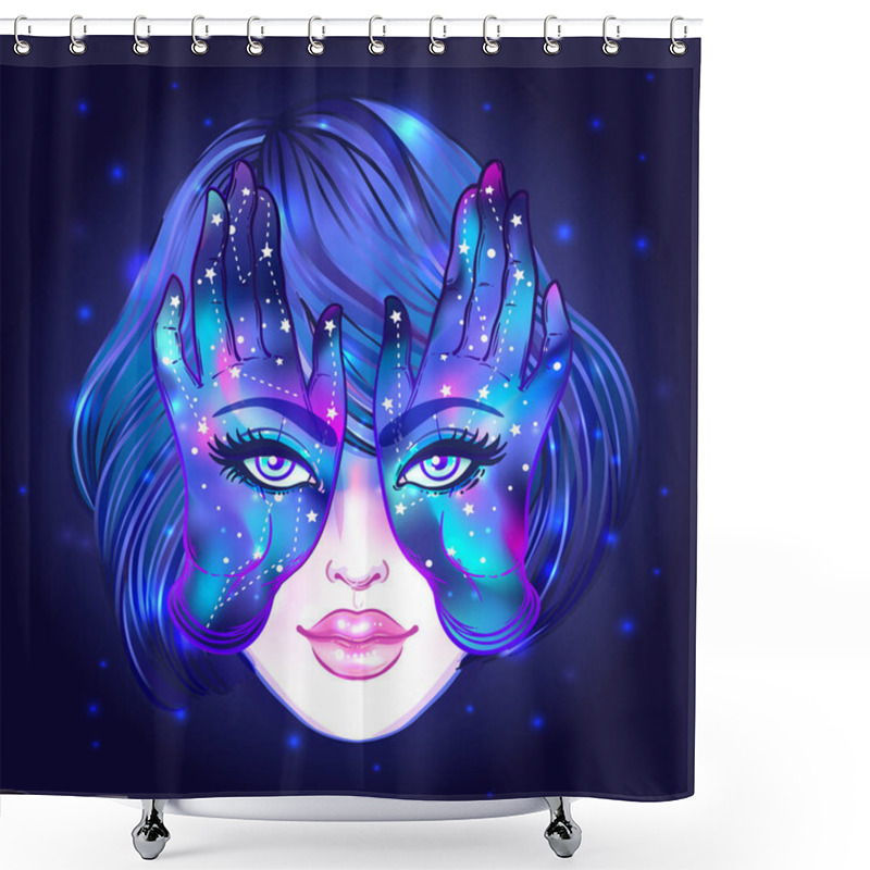 Personality  Mysterious Creature With Eyes On The Hands. Hand Drawn Illustrat Shower Curtains