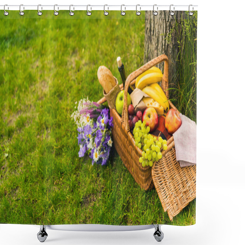 Personality  Picnic Basket With Fruits And Wine  Shower Curtains