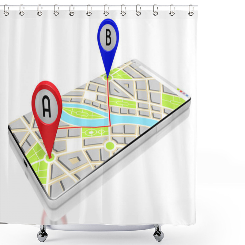 Personality  3D Smartphone, Map - Route/ Distance Concept Shower Curtains