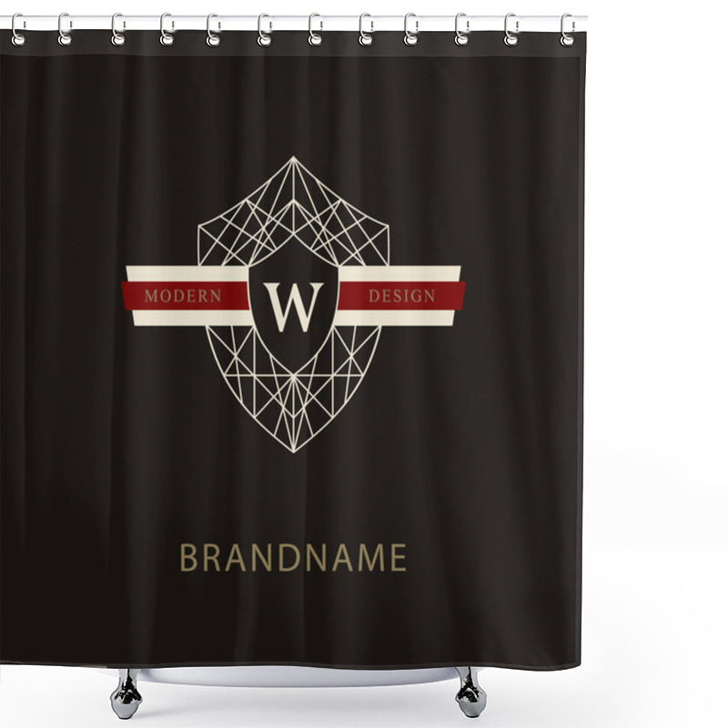 Personality  Linear Monogram. Geometric Coat Of Arms. Letter W. Elegant Logo. Calligraphic Luxury Emblem. Graphics Style. For Book Design, Invitation, Brand Name, Security, Boutique, Hotel. Vector Illustration Shower Curtains