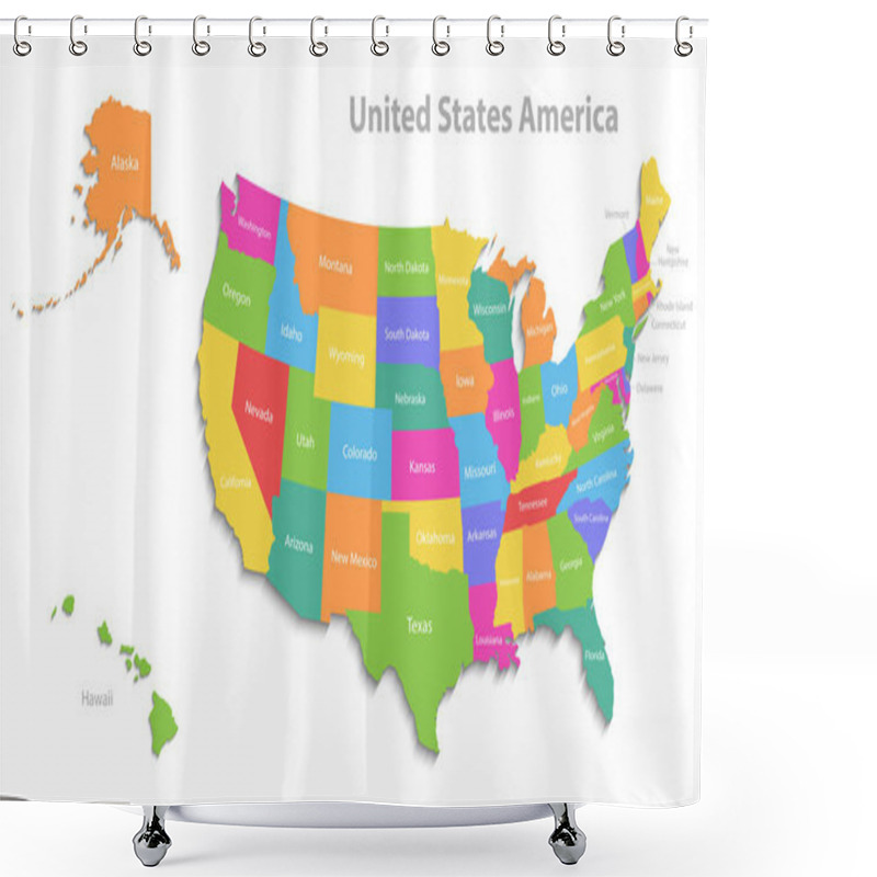 Personality   USA Map With Alaska And Hawaii Map, New Political Detailed Map, Separate Individual States, With State Names, Isolated On White Background 3D Vector Shower Curtains