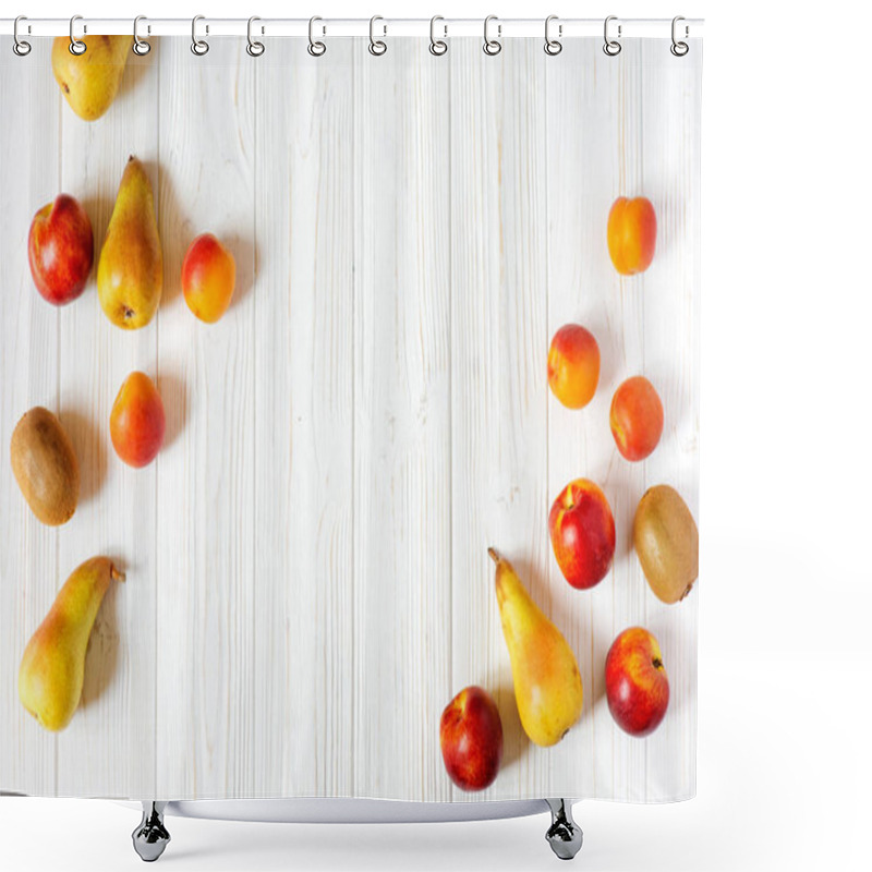 Personality  Fresh Fruits On White Background Shower Curtains