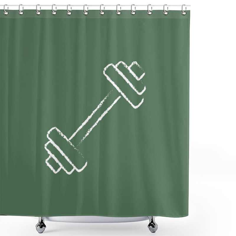 Personality  Dumbbell Icon Drawn In Chalk. Shower Curtains