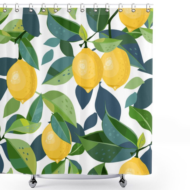 Personality  Seamless Pattern With Lemon, Leaves And Abstract Shapes. Can Be Used For Textile Design, Printing Fabric.  Limited Color Palette. Shower Curtains