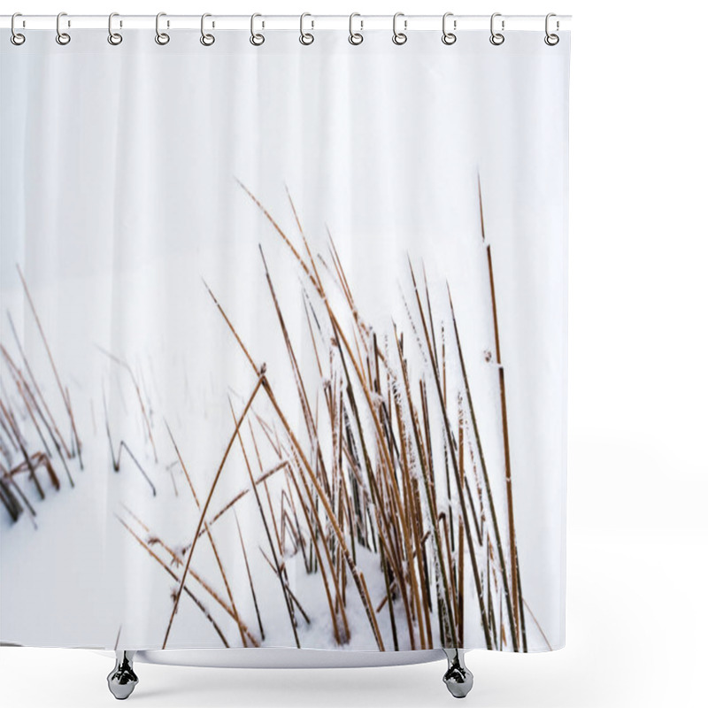 Personality  Mountain Dry Plant With Branches In White Pure Snow Shower Curtains