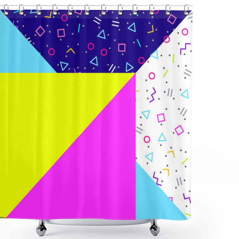 Personality  Abstract Geometric Background, Neon Memphis Style Shower Curtains