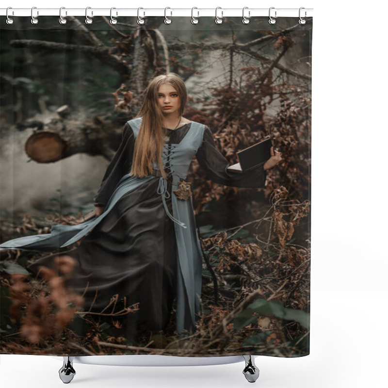 Personality  A Mysterious Witch Walks In A Dark Forest Shower Curtains