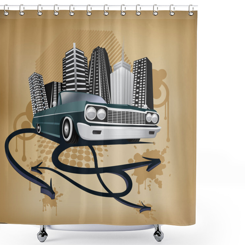 Personality  Retro City And Car Poster Shower Curtains