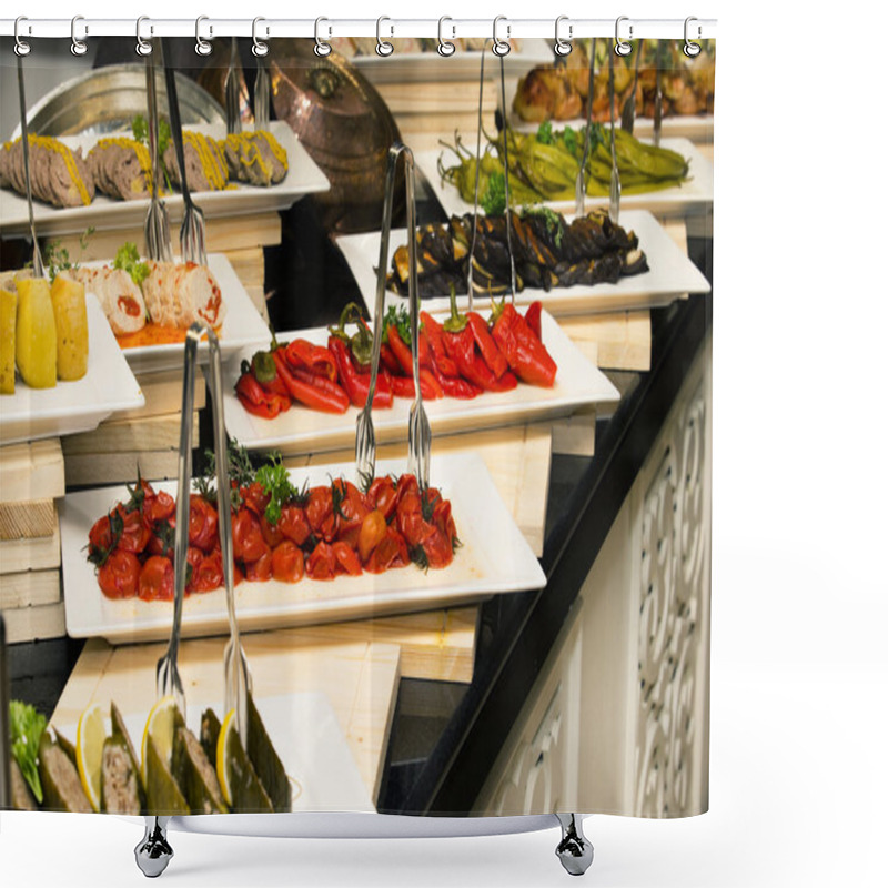 Personality  Buffet Line In Restaurant Shower Curtains