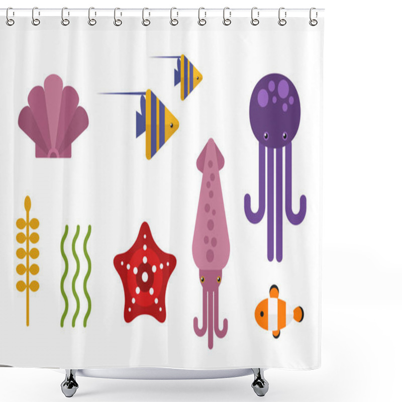 Personality  Sea Animals Marine Life Character Vector Illustration. Shower Curtains