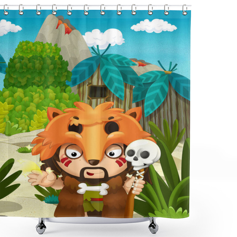 Personality  Cartoon Nature Scene - Jungle - With Funny Manga Boy - Happy Illustration For Children Shower Curtains