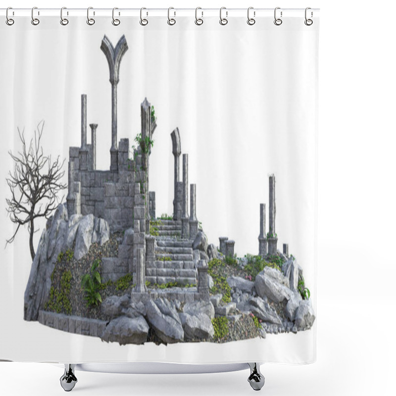 Personality  3D Rendered Ancient Castle Ruins On White Background - 3D Illustration Shower Curtains