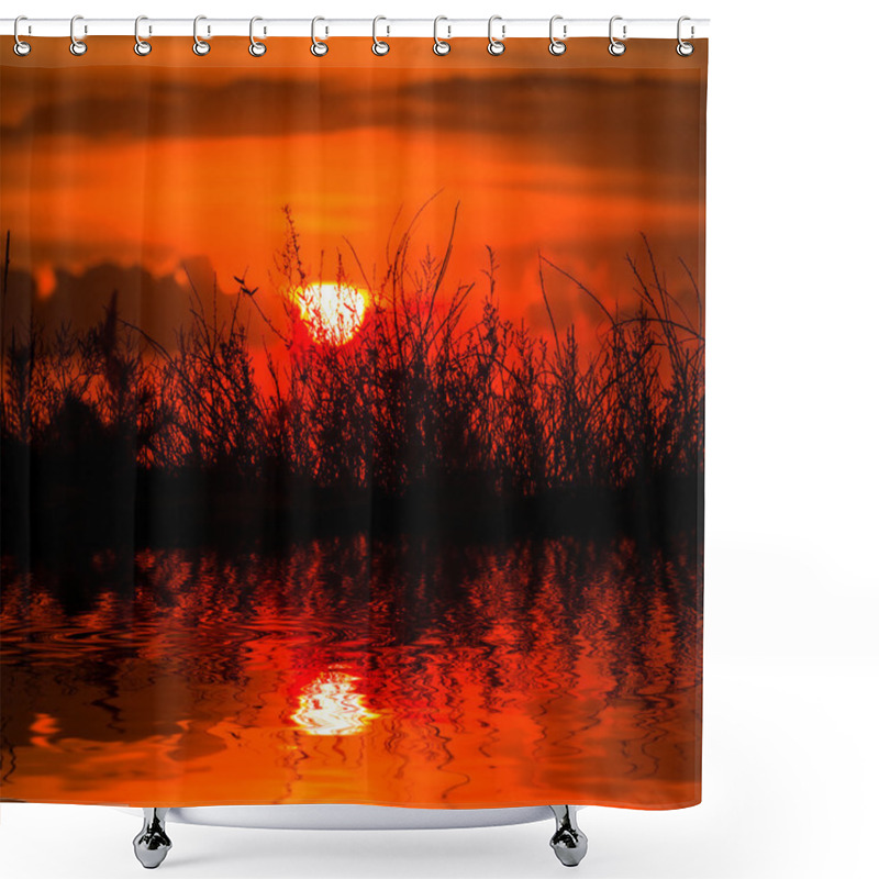 Personality  Red Dramatic Sunset Reflected In A Water Shower Curtains