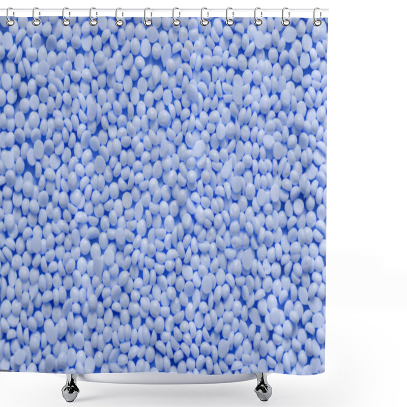 Personality  Pile Of Blue Plastic Resin Granules. Granular Texture Background. Classic Blue Color Of The Year 2020 Shower Curtains