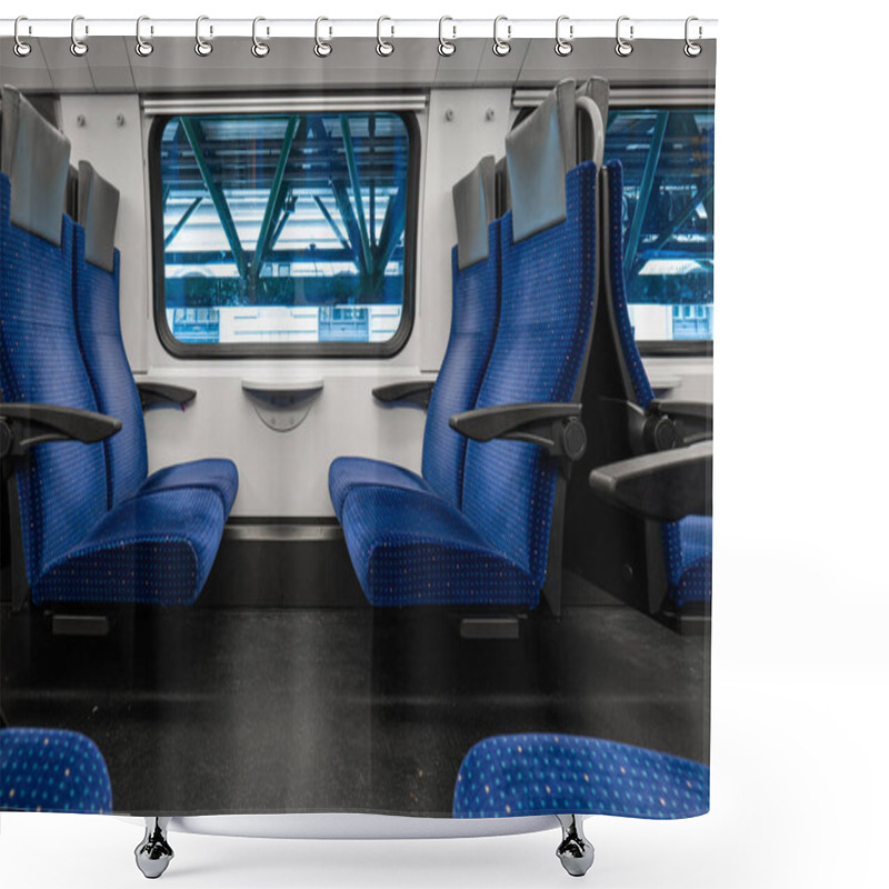 Personality  Passenger Train With Empty Seats. Wide-angle View Of An Empty Train In Switzerland, Europe, No People. Shower Curtains