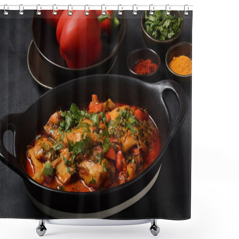 Personality  Moroccan Fish  With Chermoula, Red Peppers And Preserved Lemon. Spicy Traditional  Moroccan Food Shower Curtains