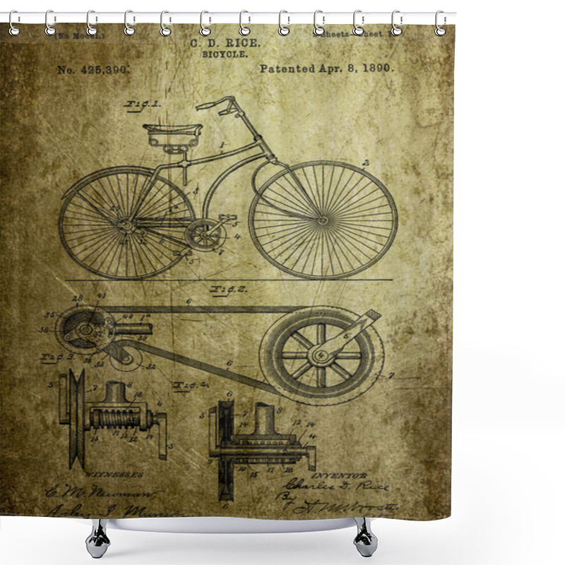 Personality  Bicycle Patent From 1890 Shower Curtains