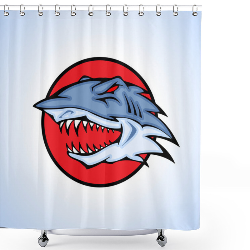 Personality  Vector Illustration Of A Shark Head Snapping Set Inside Circle. Shower Curtains