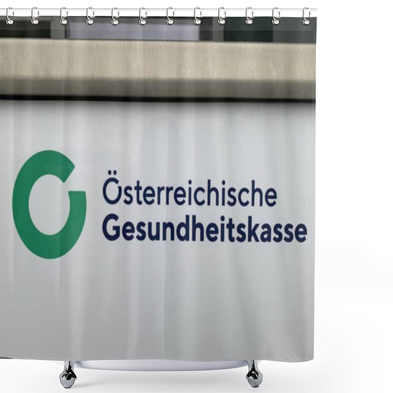 Personality  Ganserndorf, Lower Austria - January 12, 2025: Logo Of Austria's National Healthcare System Oesterreichische Gesundheitskasse. Shower Curtains