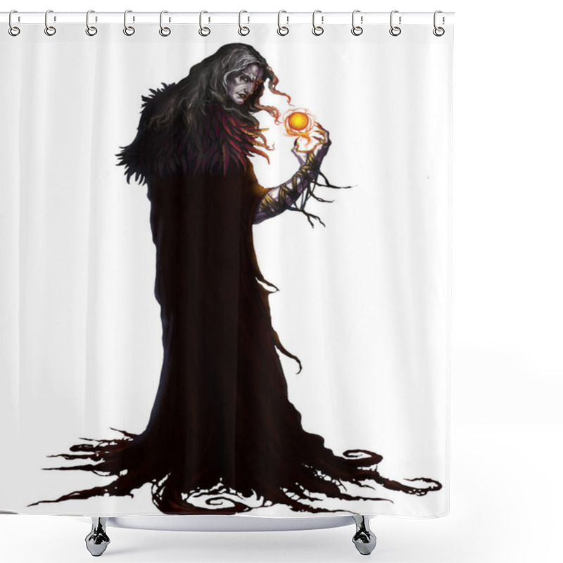 Personality  Black Magician Warlock. Black Magic Character On A White Background. Realistic Illustration Isolated. Shower Curtains