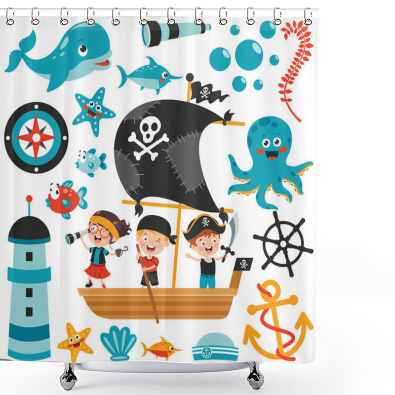 Personality  Set Of Cartoon Sea Elements Shower Curtains