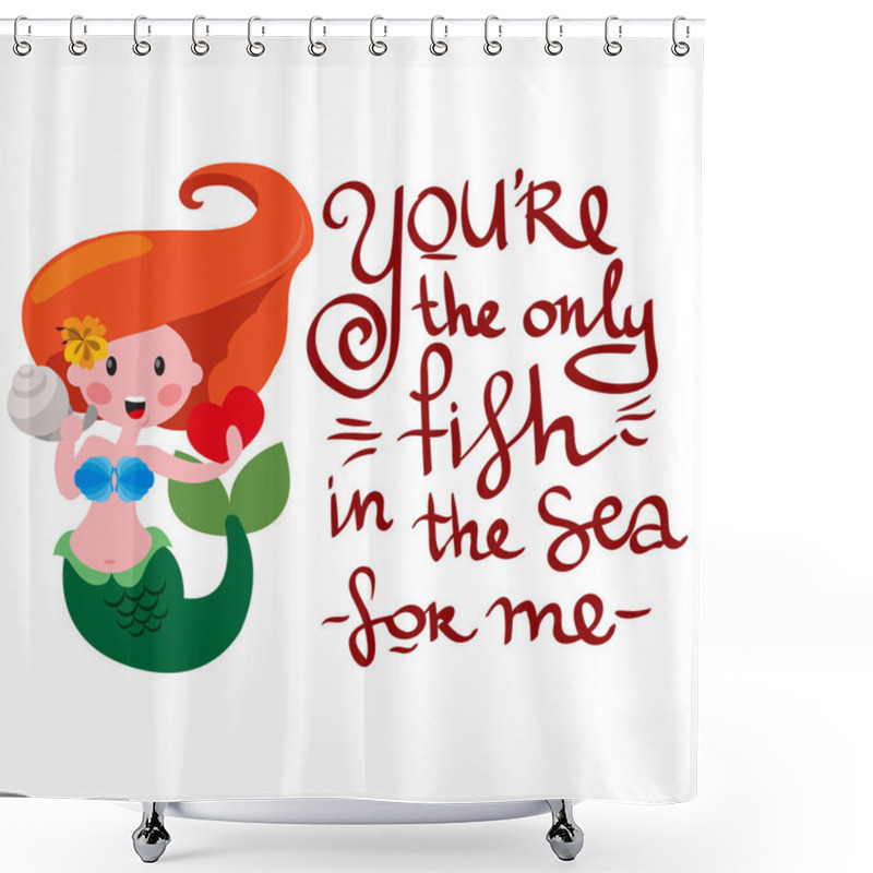 Personality  Funny Mermaid With Shall And Heart In Hand Isolated On White Background With Place For Text Shower Curtains