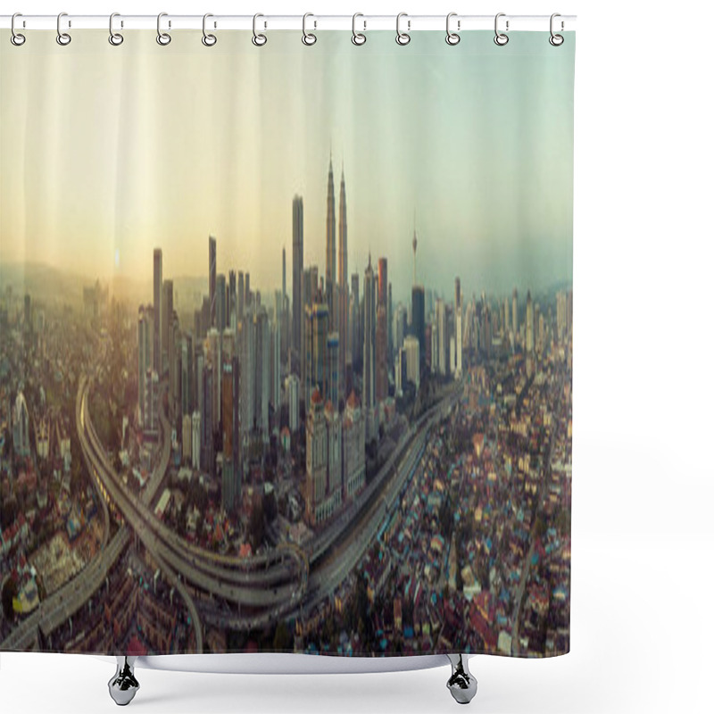 Personality  Panorama Aerial View In The Middle Of Kuala Lumpur Cityscape Skyline , Early Morning Sunrise Scene, Malaysia . Shower Curtains