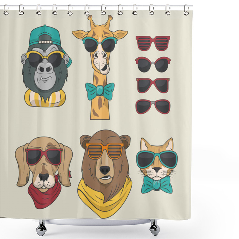 Personality  Funny Animals With Sunglasses Cool Style Shower Curtains