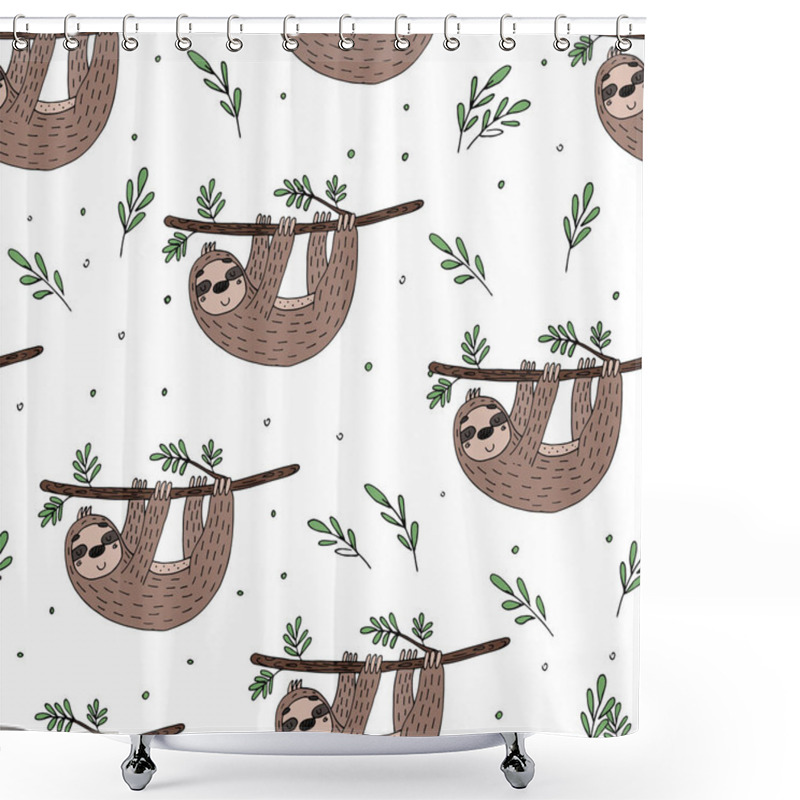 Personality  Seamless Pattern With Cute Doodle Sloth Print. Shower Curtains