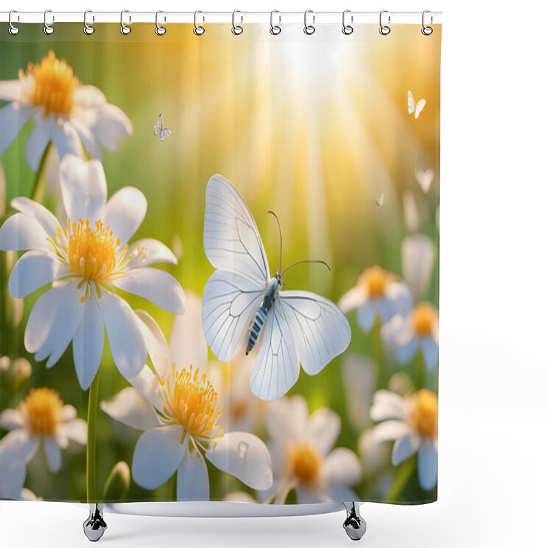 Personality  Set Of White Flowers On Sunlight. Background Wallpaper. Shower Curtains