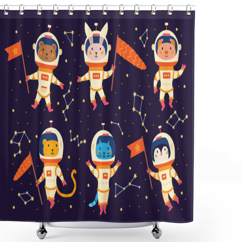 Personality  Set Of Animal Astronauts In Space Suits. Shower Curtains