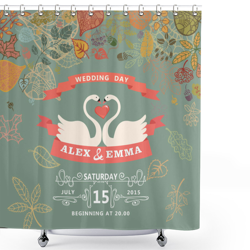 Personality  Wedding Invitation With Swans,autumn Leaves Shower Curtains