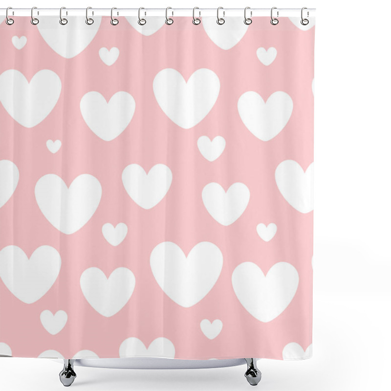 Personality  White Hearts Seamless Pattern On A Pink Background. Shower Curtains