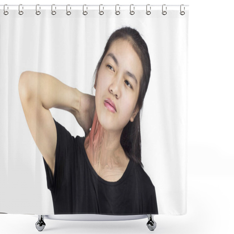 Personality  Neck Muscle Injury White Background Neck Pain Shower Curtains