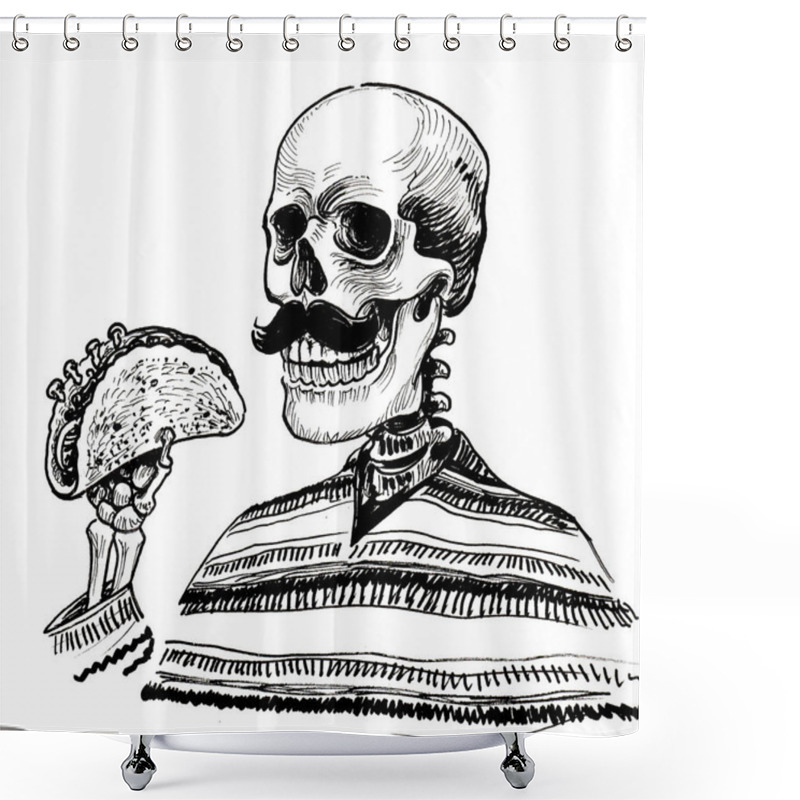 Personality  Dead Mexican Eating Taco. Ink Black And White Drawing Shower Curtains