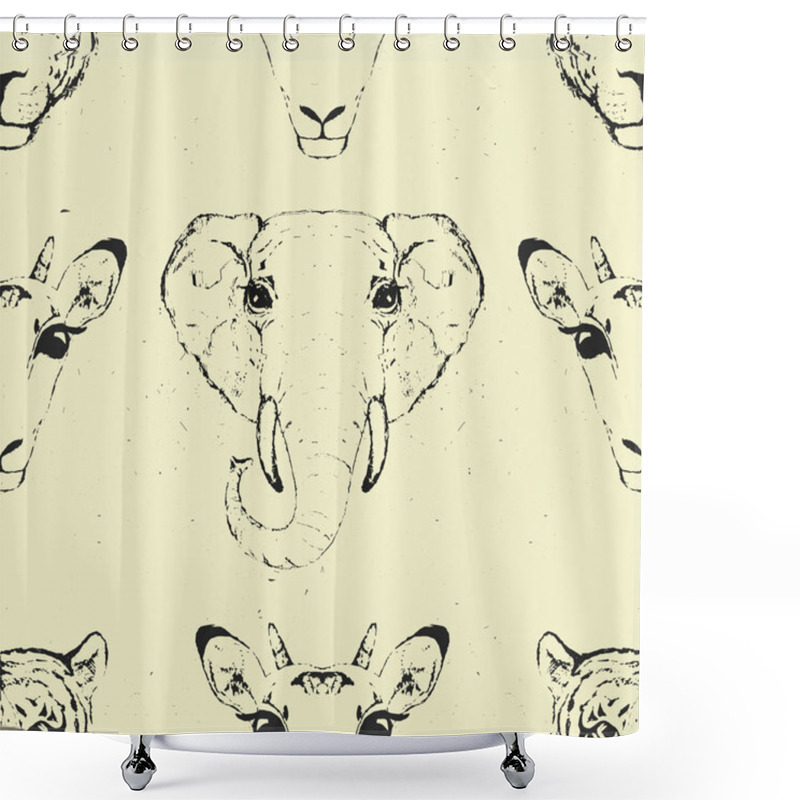 Personality  Seamless Pattern Of A Wild Animal Heads. Shower Curtains