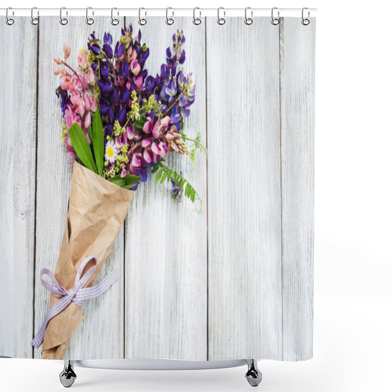 Personality  Lupine Flowers On A  Table Shower Curtains